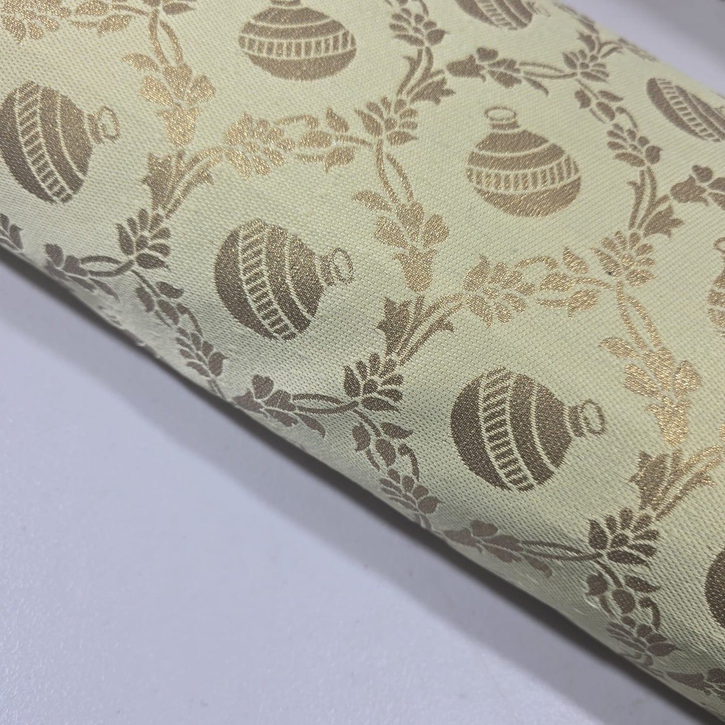 Gold / Olive Banarasi Reversible Brocade Fabric with Gold Zari Floral Premium Indian Jacquard Material By Metre 44"