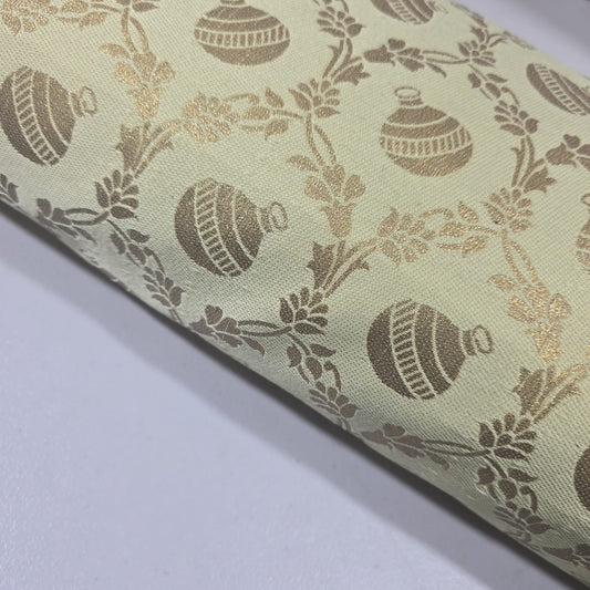 Gold / Olive Banarasi Reversible Brocade Fabric with Gold Zari Floral Premium Indian Jacquard Material By Metre 44"