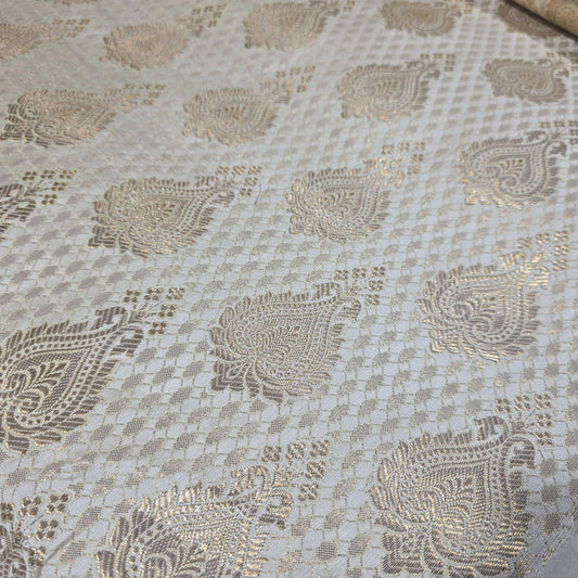 Gold Banarasi Brocade Fabric with Gold Zari Floral Premium Indian Jacquard Material By Metre 44"