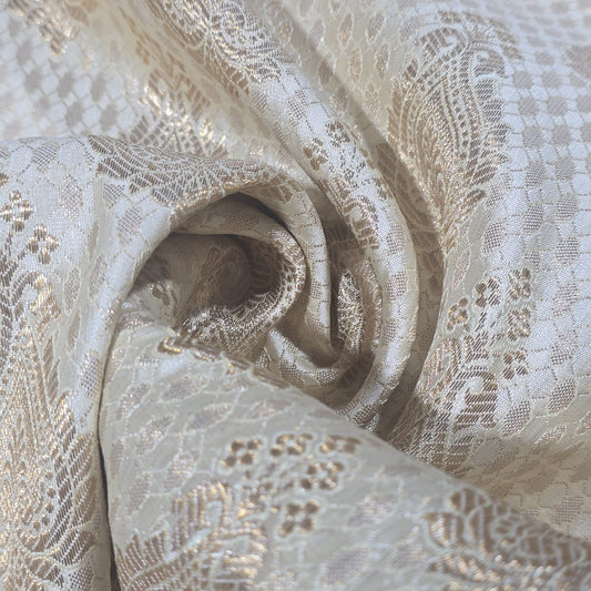 Gold Banarasi Brocade Fabric with Gold Zari Floral Premium Indian Jacquard Material By Metre 44"