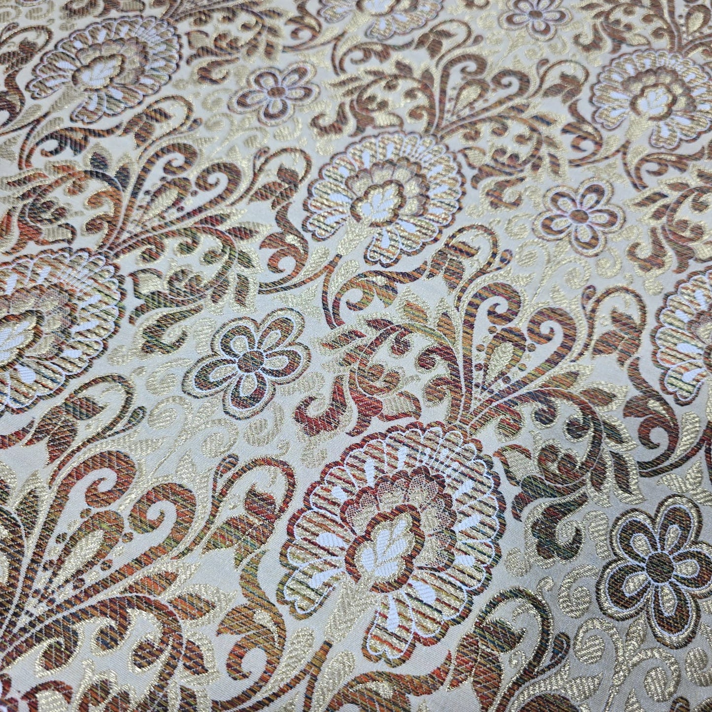 Cream Multicolour Indian Banarasi Brocade Fabric Gold Jacquard Dress Craft Material 44" By Meter