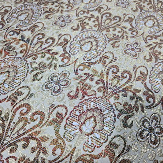 Cream Multicolour Indian Banarasi Brocade Fabric Gold Jacquard Dress Craft Material 44" By Meter