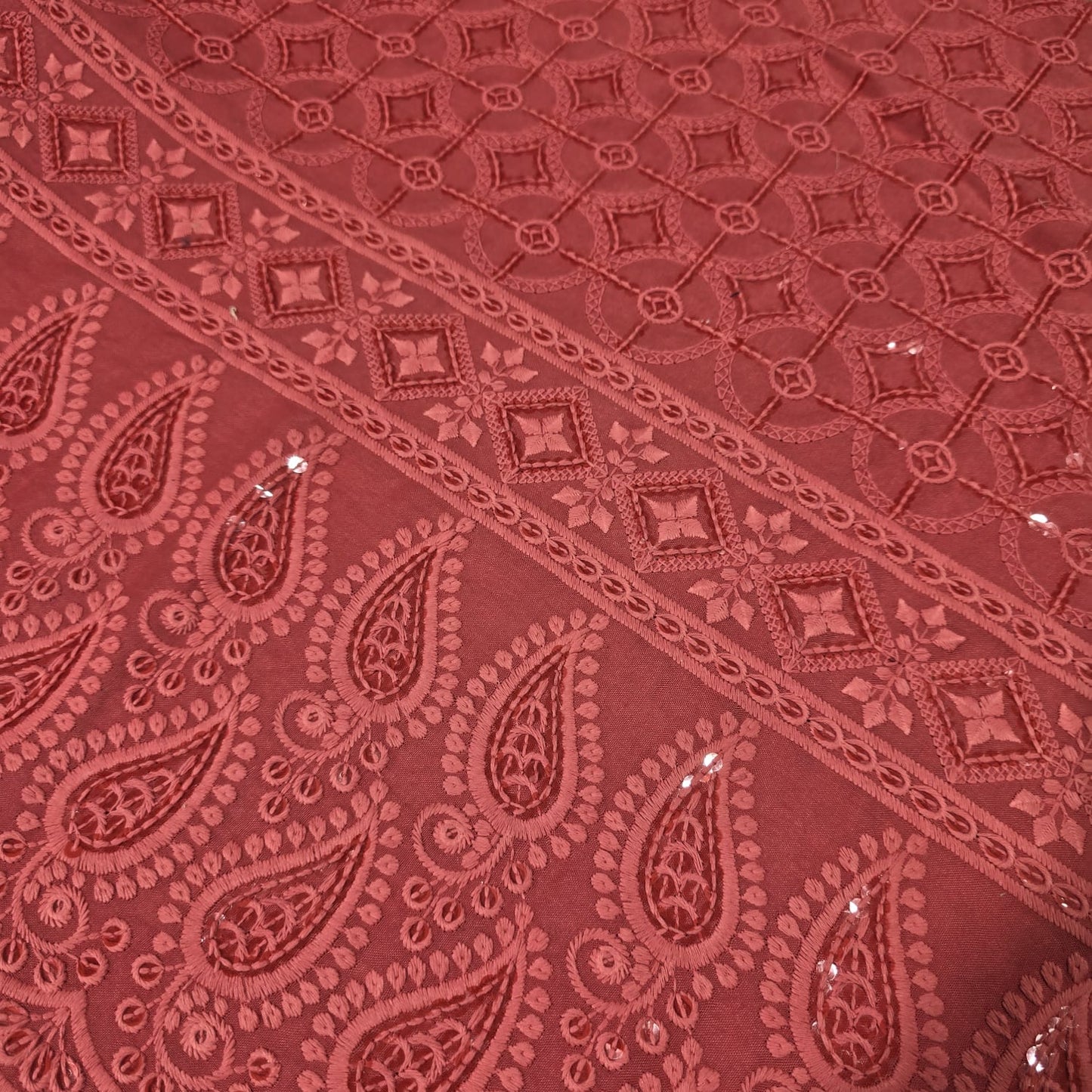 Coral Pink Broderie Anglais Sequin Embroidery ANGLAISE Soft Viscose Dress Craft Fabric 44"