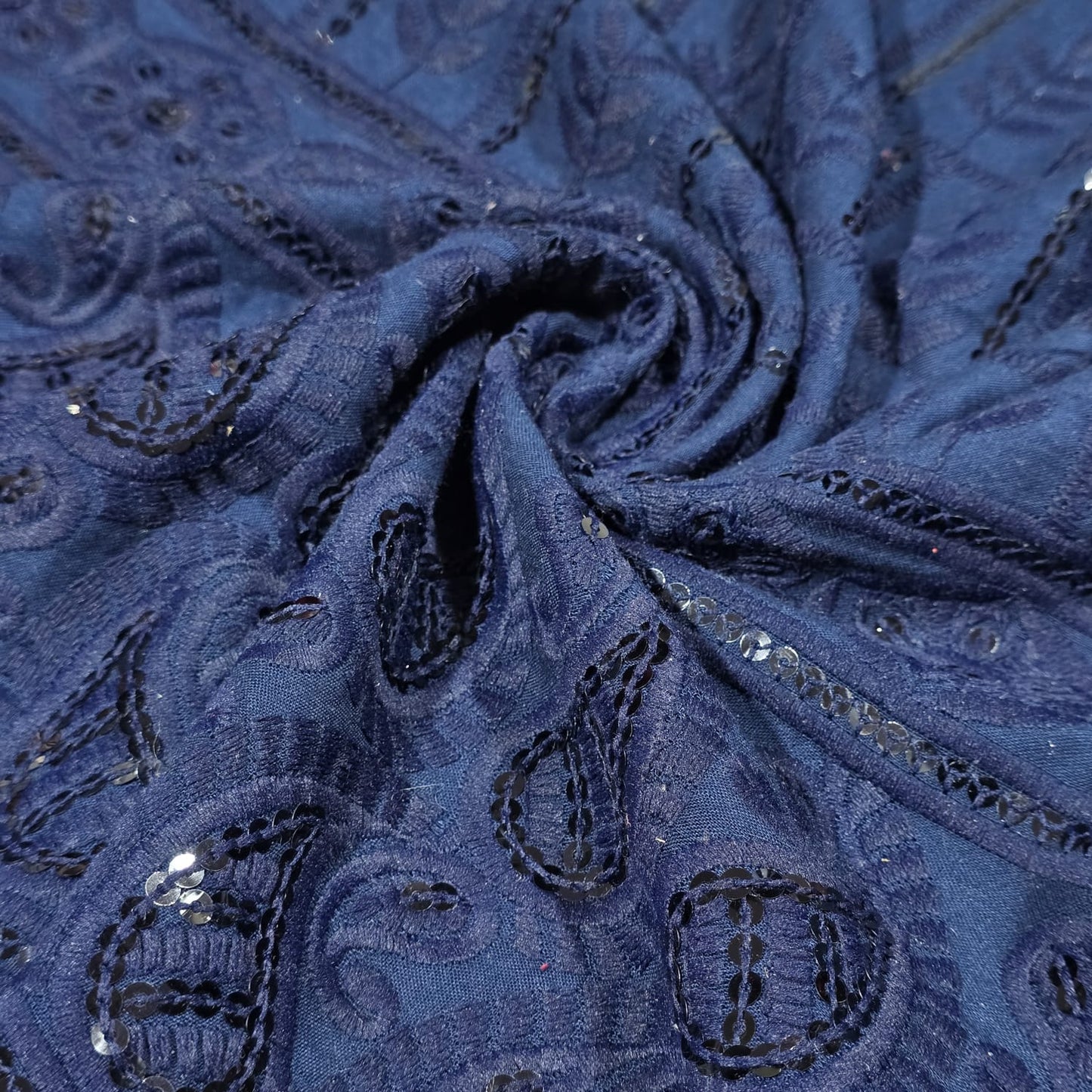 Navy Blue Broderie Anglais Sequin Embroidery ANGLAISE Soft Viscose Dress Craft Fabric 44"