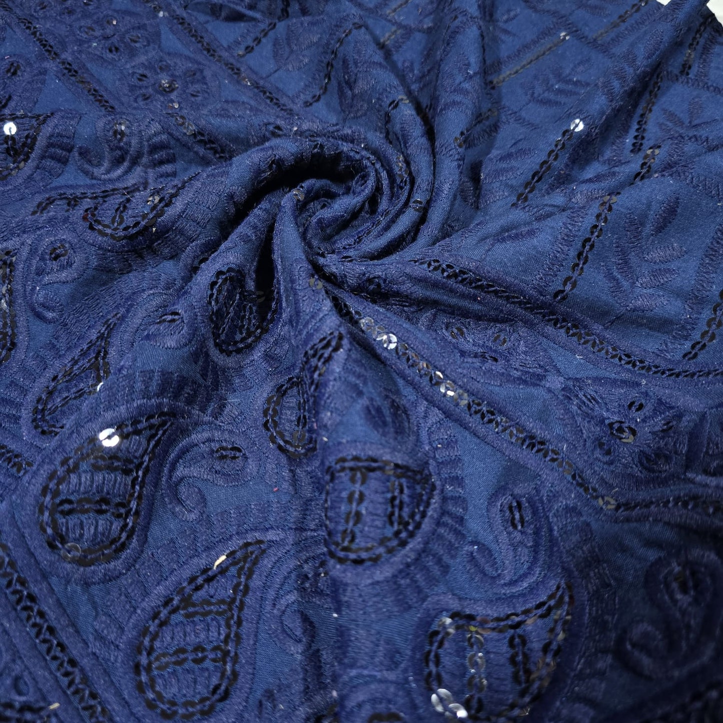 Navy Blue Broderie Anglais Sequin Embroidery ANGLAISE Soft Viscose Dress Craft Fabric 44"