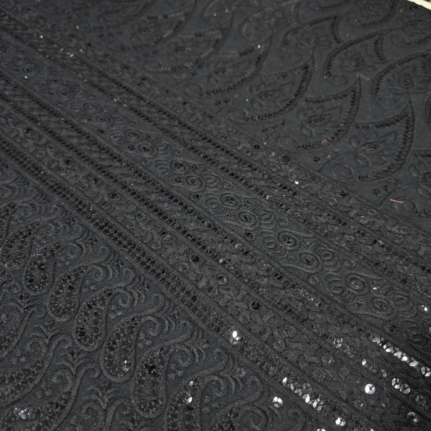 Black Broderie Anglais Sequin Embroidery ANGLAISE Soft Viscose Dress Craft Fabric 44"