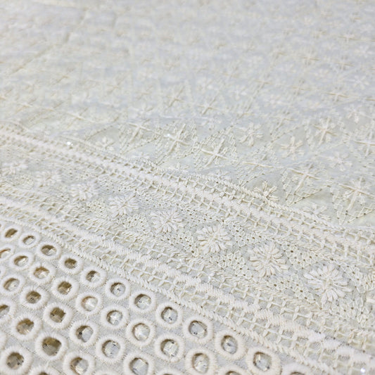 Cream Cotton Broderie Anglaise Fabric with Sequin Embroidery 44" Wide | Dress Fabric by the Meter