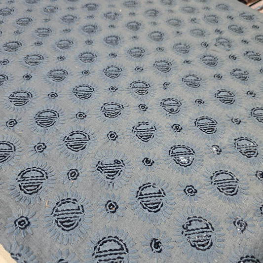Grey Cotton Broderie Anglaise Fabric with Sequin Embroidery 44" Wide | Dress Fabric by the Meter