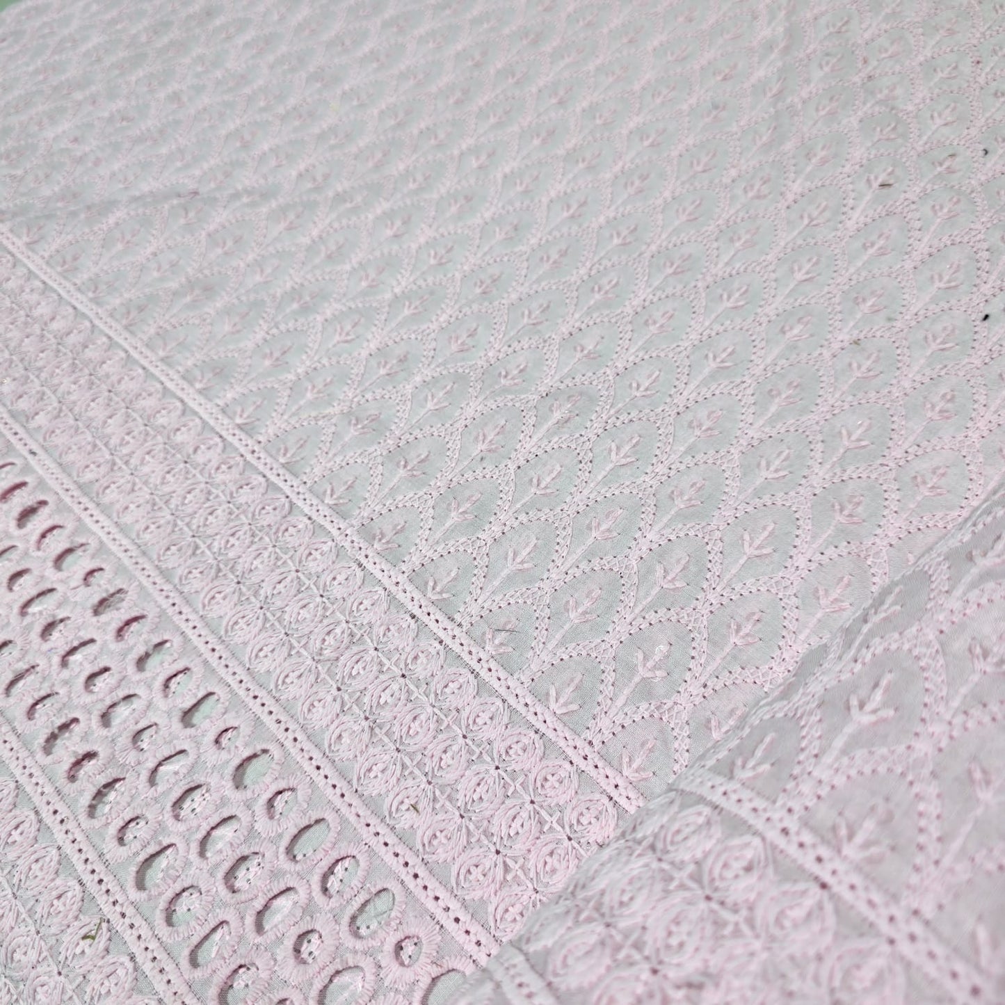 Pink Cotton Broderie Anglaise Fabric with Sequin Embroidery 44" Wide | Dress Fabric by the Meter