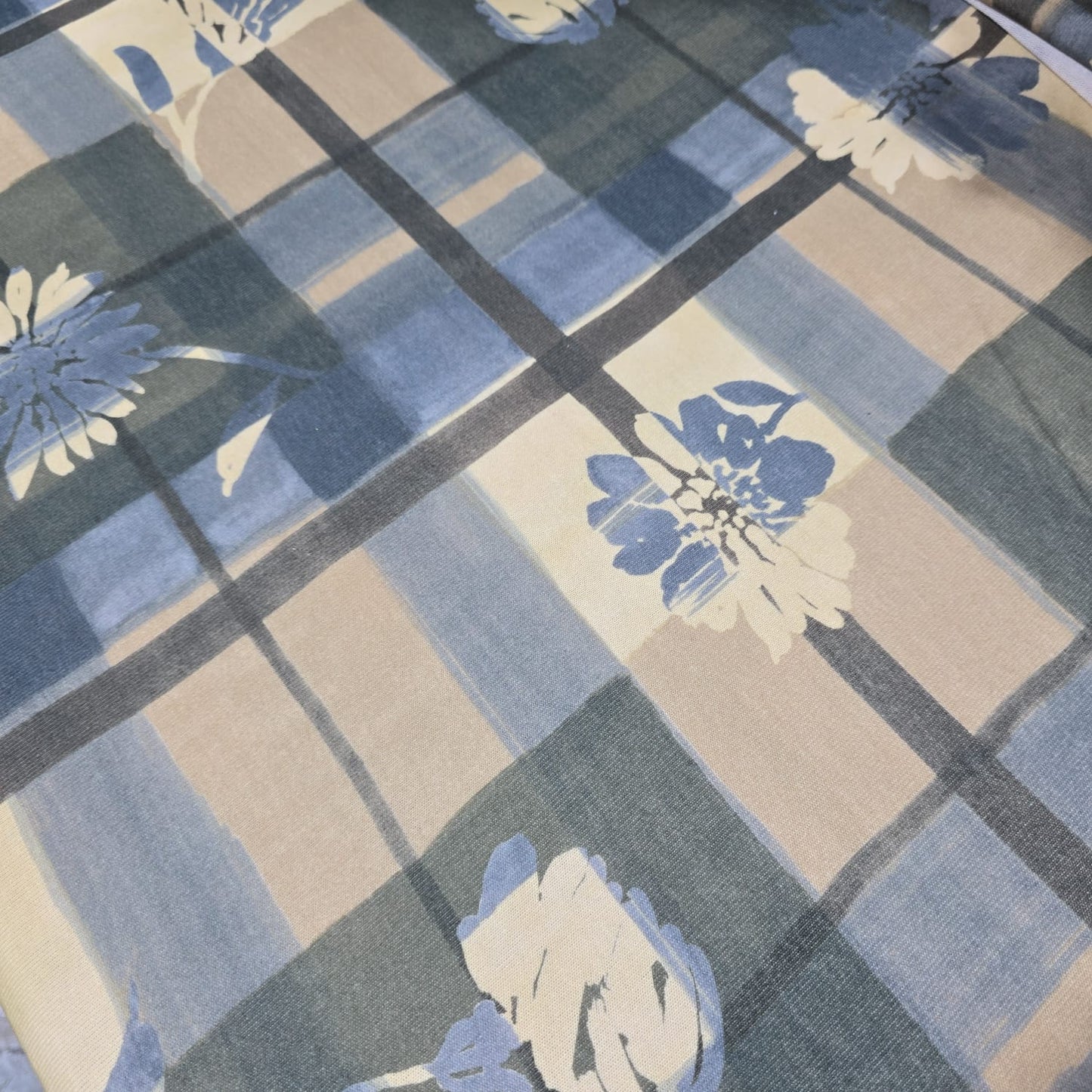 Deadstock Blue Floral Check Viscose Jersey Fabric 58" Wide | Soft Stretch Knit Dressmaking Material By The Meter