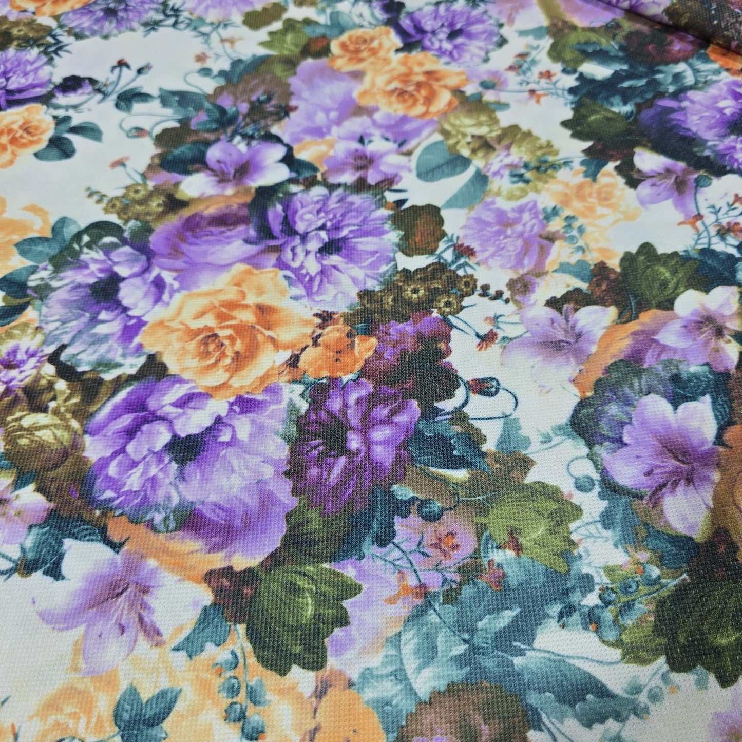 Deadstock Purple & Mustard Floral Viscose Jersey Fabric 58" Wide | Soft Stretch Knit Dressmaking Fabric By the Meter