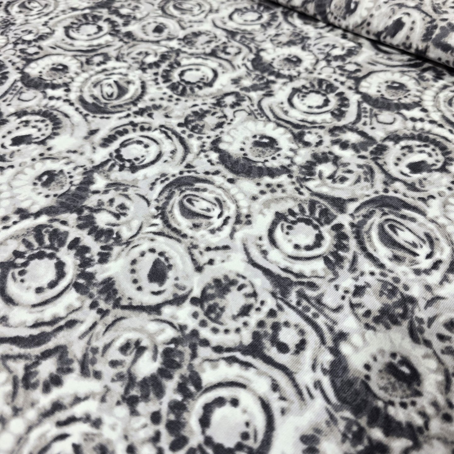 Deadstock Monochrome Paisley Viscose Jersey Fabric 58" Wide | Stretch Knit Dressmaking Fabric By the Meter