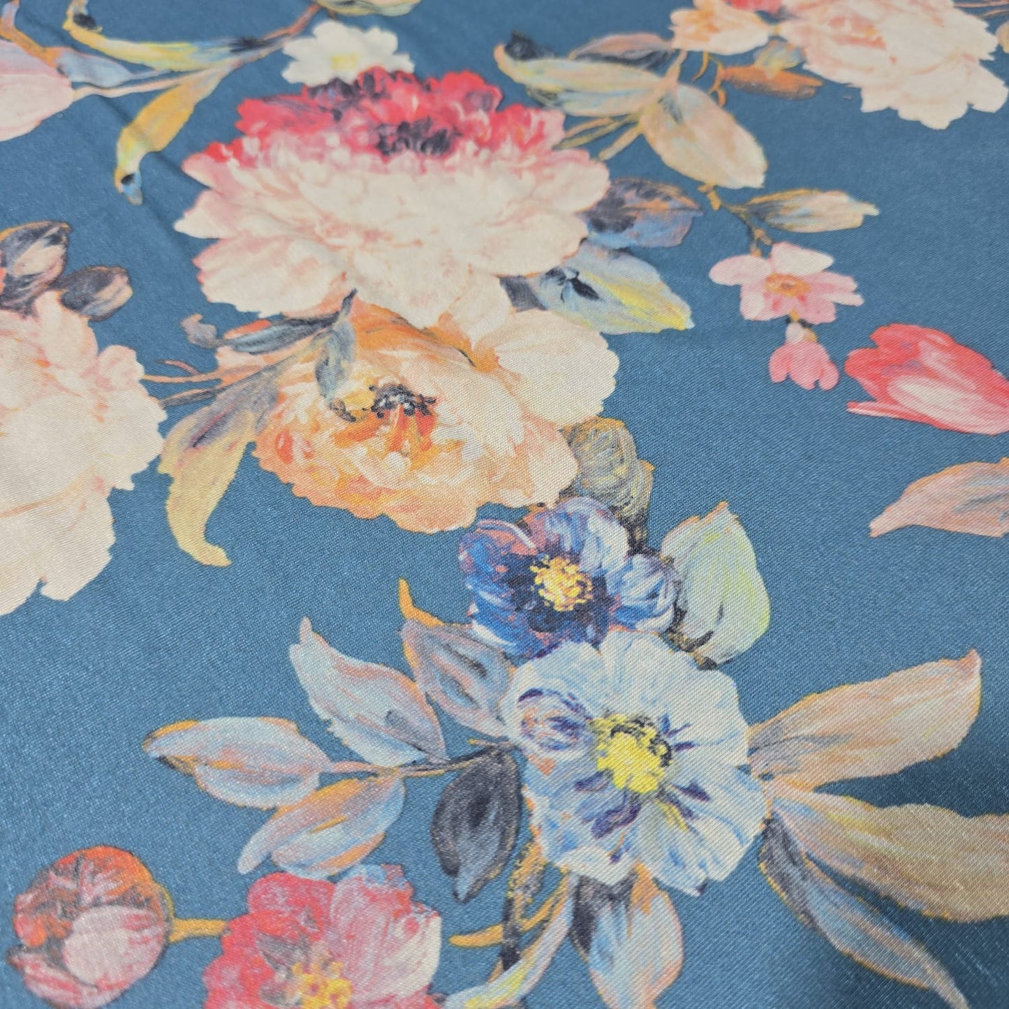 Deadstock Floral Viscose Jersey Fabric 58" Wide | Blue Stretch Dressmaking Fabric By the Meter