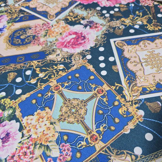 Deadstock Baroque Floral Viscose Jersey Fabric 58" Wide | Scarf Print Stretch Dressmaking Fabric By the Meter