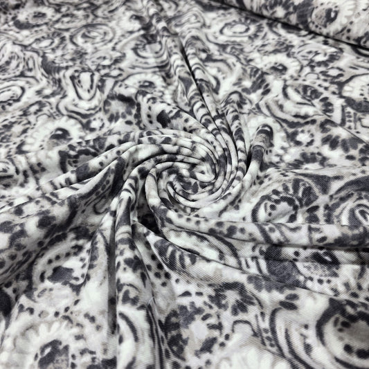 Deadstock Monochrome Paisley Viscose Jersey Fabric 58" Wide | Stretch Knit Dressmaking Fabric By the Meter