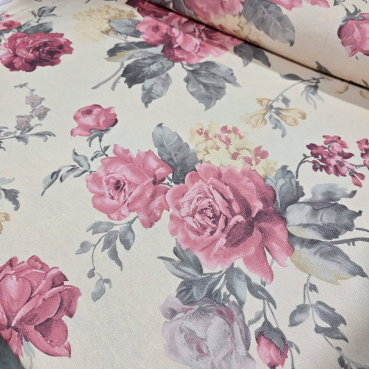 Deadstock Vintage Rose Floral Viscose Jersey Fabric Stretch 58" Dressmaking By Meter
