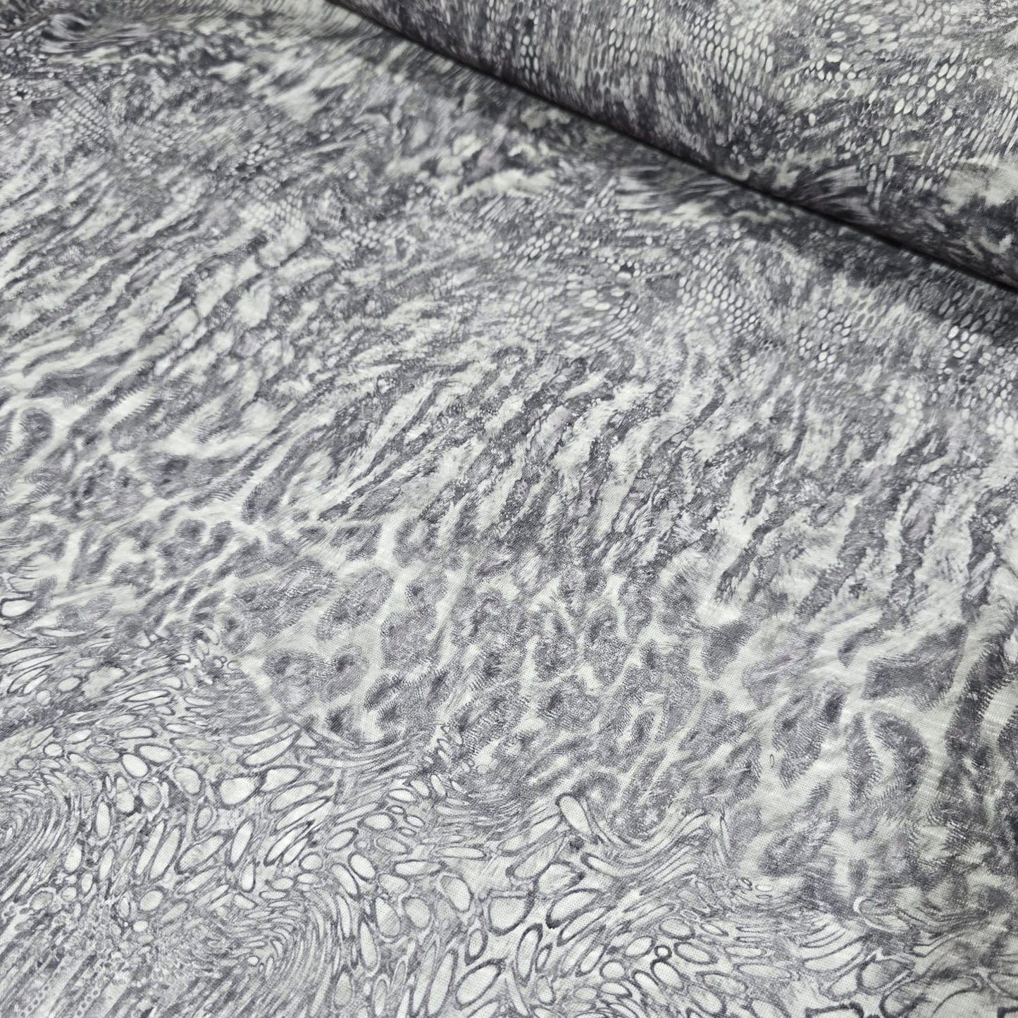 Deadstock Grey Snakeskin Animal Print Viscose Jersey Fabric Stretch 58" By Meter