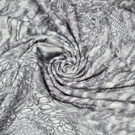 Deadstock Grey Snakeskin Animal Print Viscose Jersey Fabric Stretch 58" By Meter