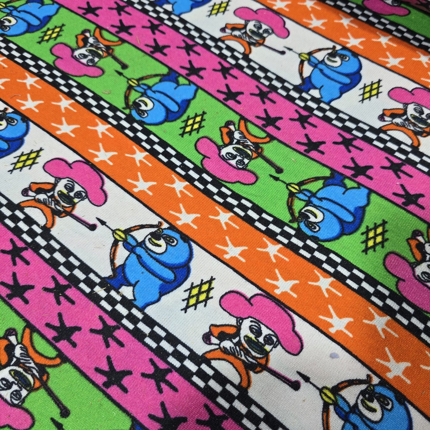 Deadstock Cartoon Stripe Viscose Jersey Fabric Stretch 58" Novelty Print By Meter