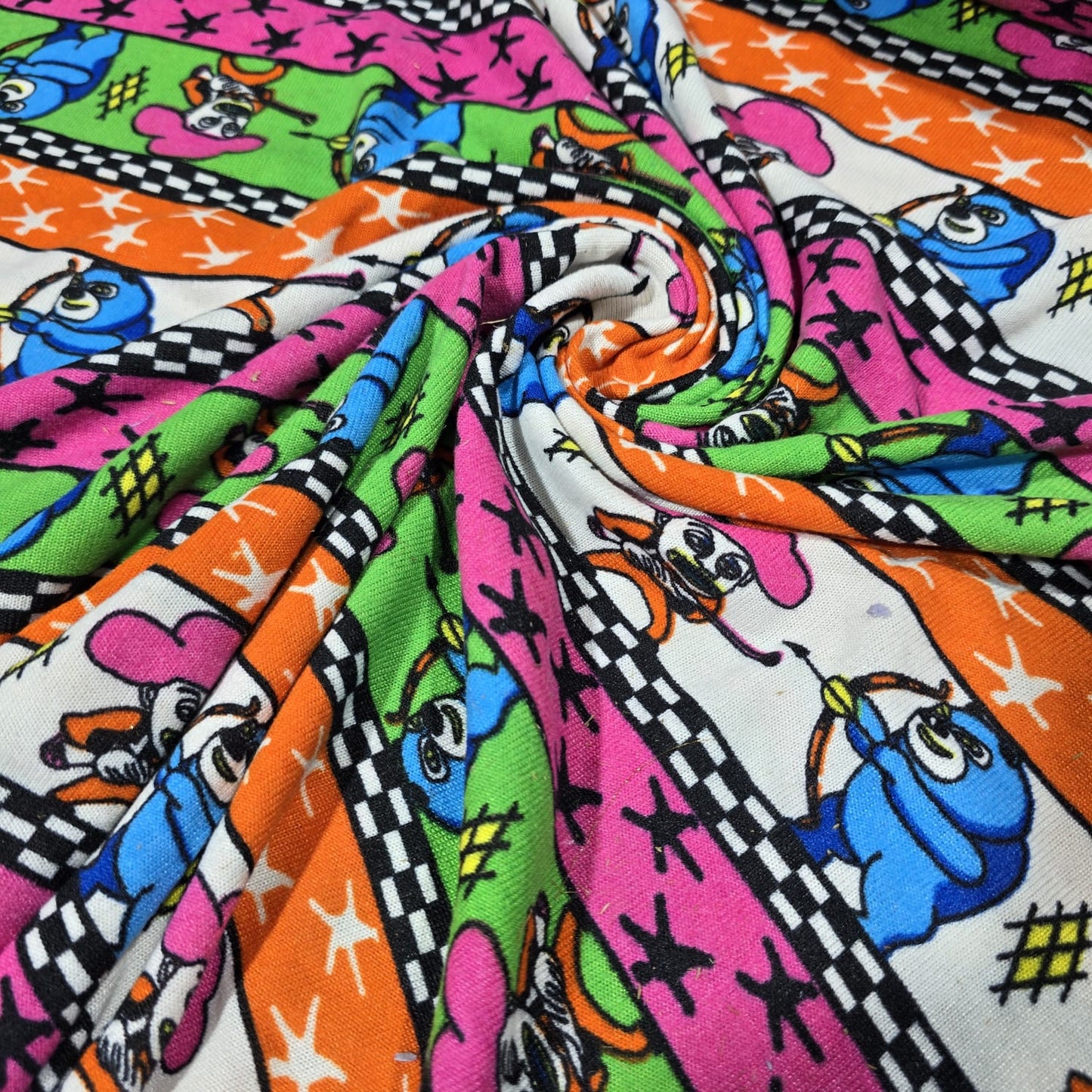 Deadstock Cartoon Stripe Viscose Jersey Fabric Stretch 58" Novelty Print By Meter