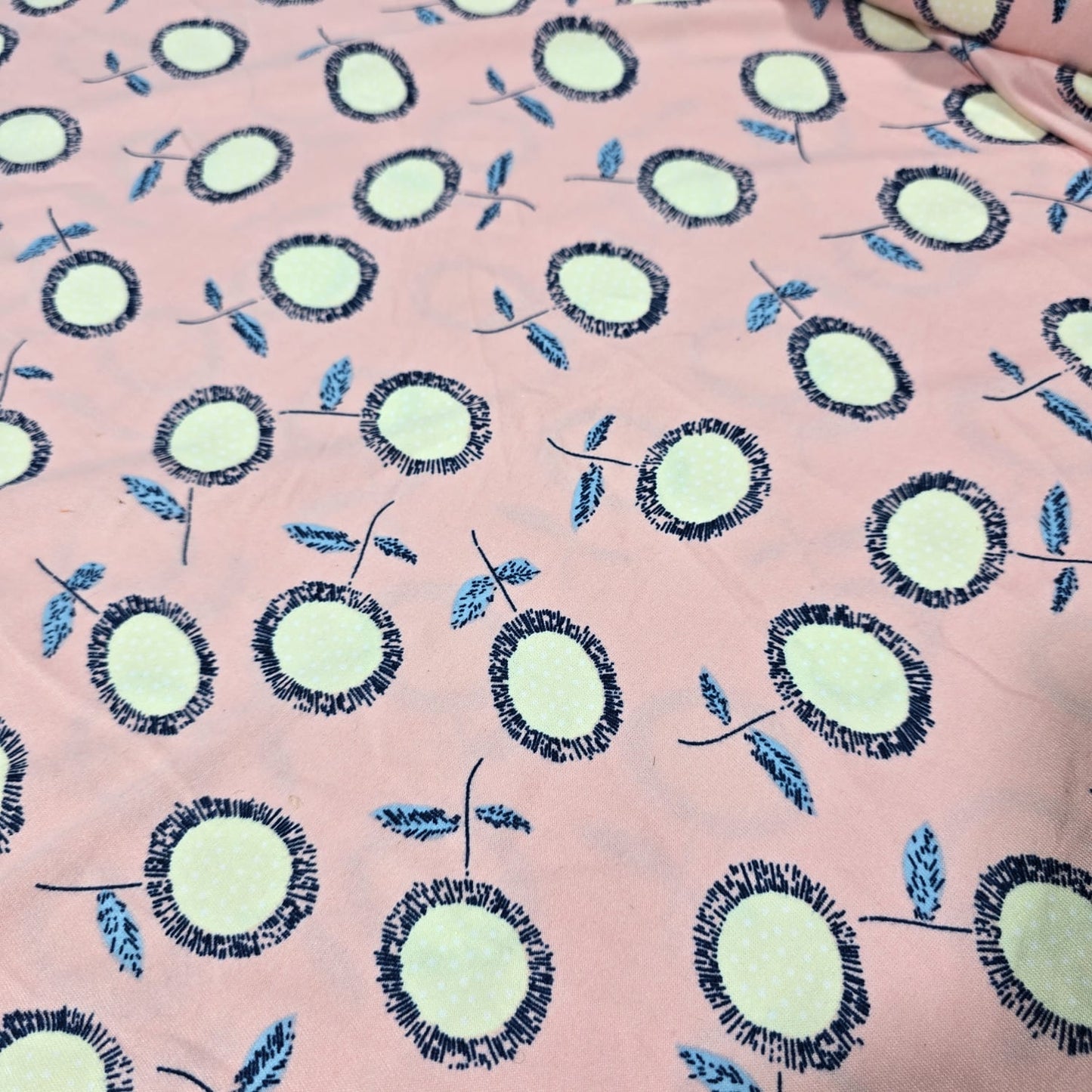 Deadstock Peach Dandelion Viscose Jersey Fabric Stretch 58" Floral By Meter