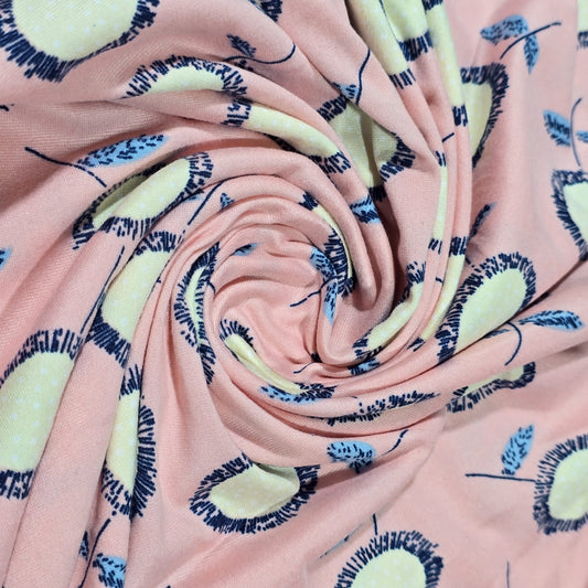 Deadstock Peach Dandelion Viscose Jersey Fabric Stretch 58" Floral By Meter