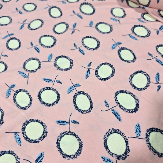 Deadstock Peach Dandelion Viscose Jersey Fabric Stretch 58" Floral By Meter