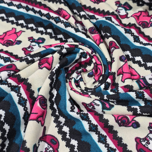 Deadstock Cartoon Stripe Viscose Jersey Fabric Stretch 58" Kids By Meter