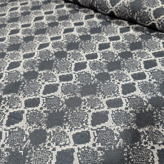 Grey Abstract Snakeskin Print Viscose Jersey Fabric Stretch Dressmaking 58" By Meter