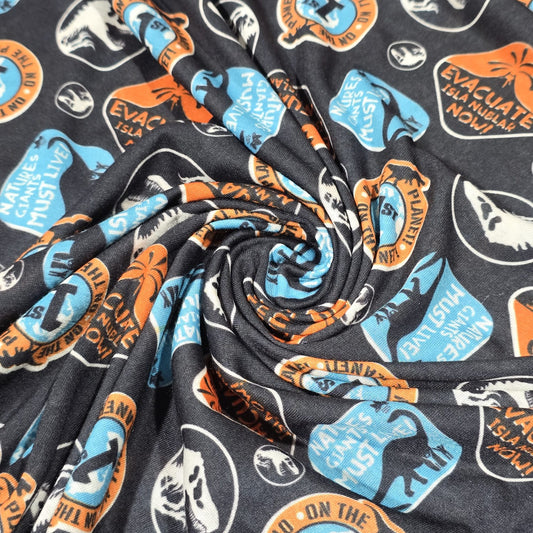 Dinosaur Cotton Jersey Fabric Jurassic Park Style Stretch Kids 58" By Meter
