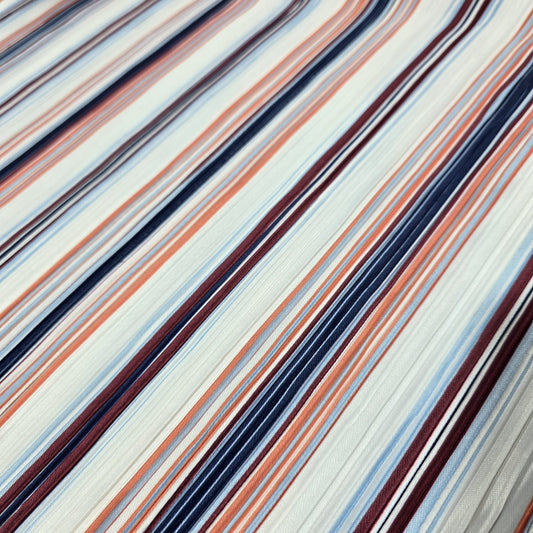 Plissé Stripe Stretch Fabric White Navy Coral Ribbed Dressmaking By The Meter