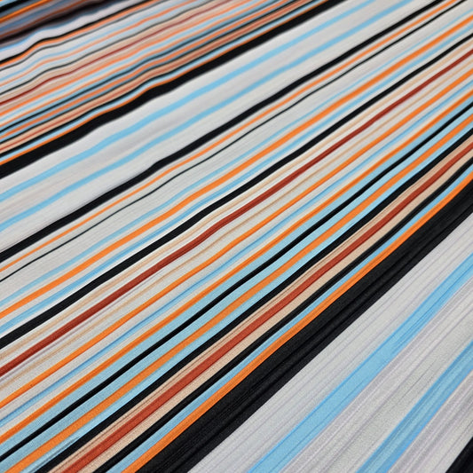 Plissé Multi Stripe Stretch Fabric White Sky Blue Orange Black Dress By The Meter