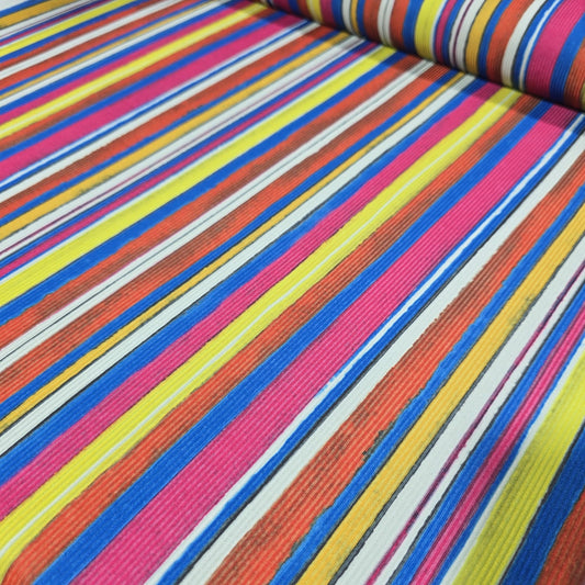 Plissé Rainbow Stripe Ribbed Jersey Stretch Fabric White Blue Pink Yellow Orange By The Meter