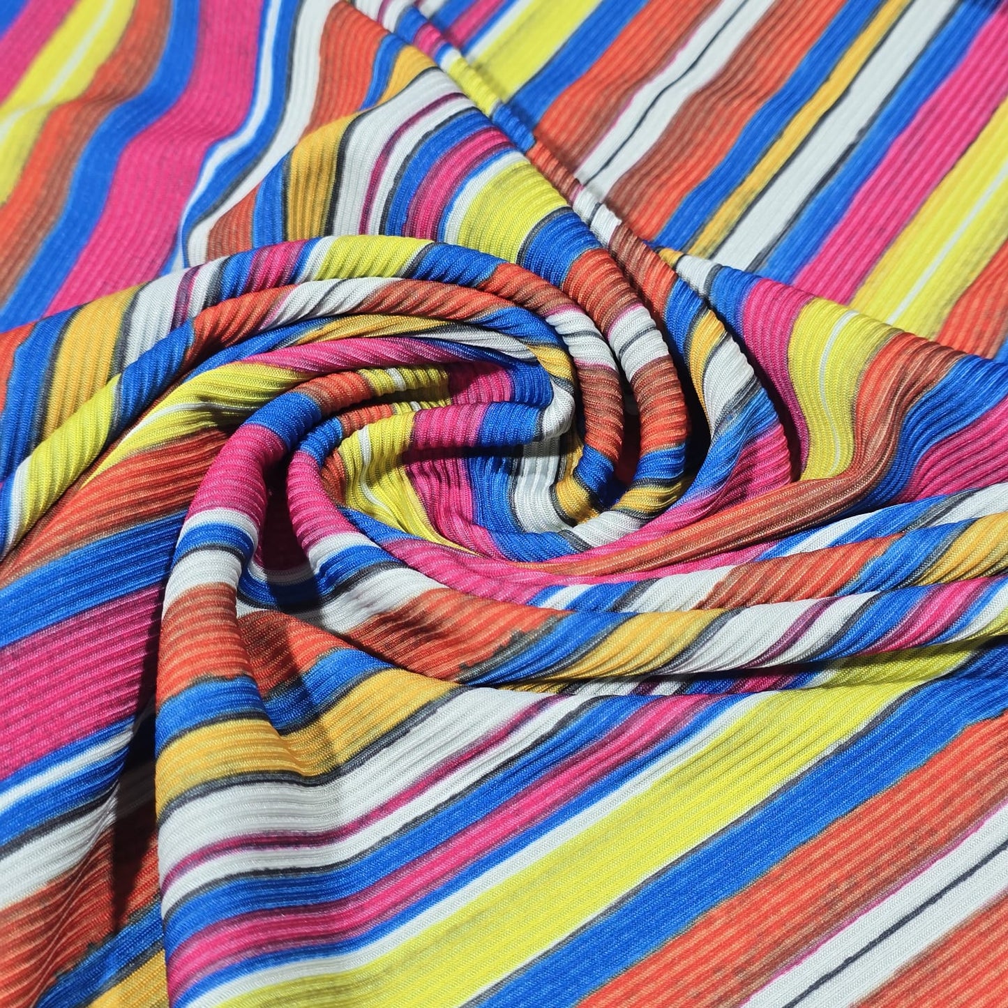 Plissé Rainbow Stripe Ribbed Jersey Stretch Fabric White Blue Pink Yellow Orange By The Meter
