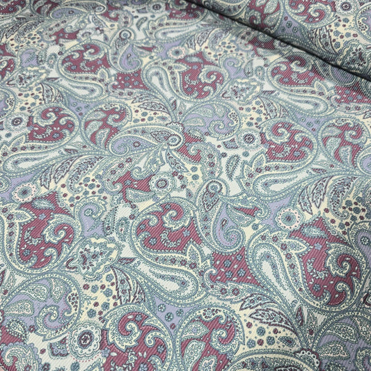 Paisley Plissé Stretch Ribbed Jersey Fabric Vintage Floral Swirl Dress Material 58" By The Meter