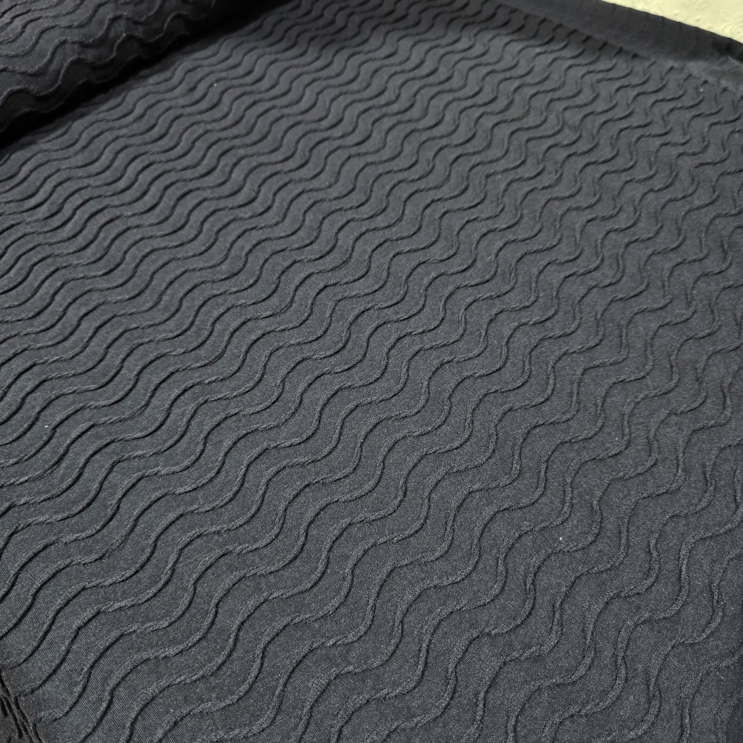 Navy Blue Textured Wave Ribbed Jersey Fabric Stretch Dressmaking Material By The Meter