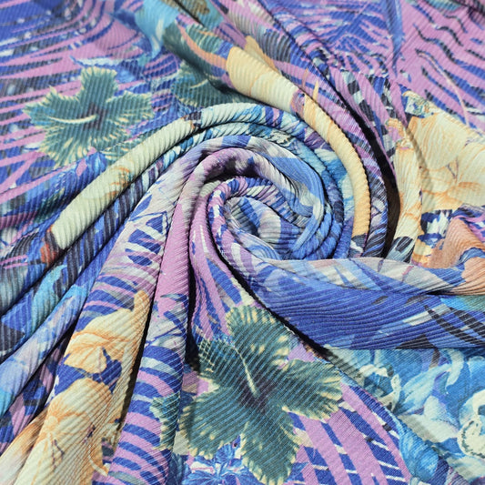 Tropical Floral Ribbed Jersey Fabric Stretch Dressmaking Material By The Meter
