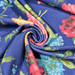 Royal Blue Floral Scuba Crepe Fabric 58" Stretch Dressmaking Material By The Meter