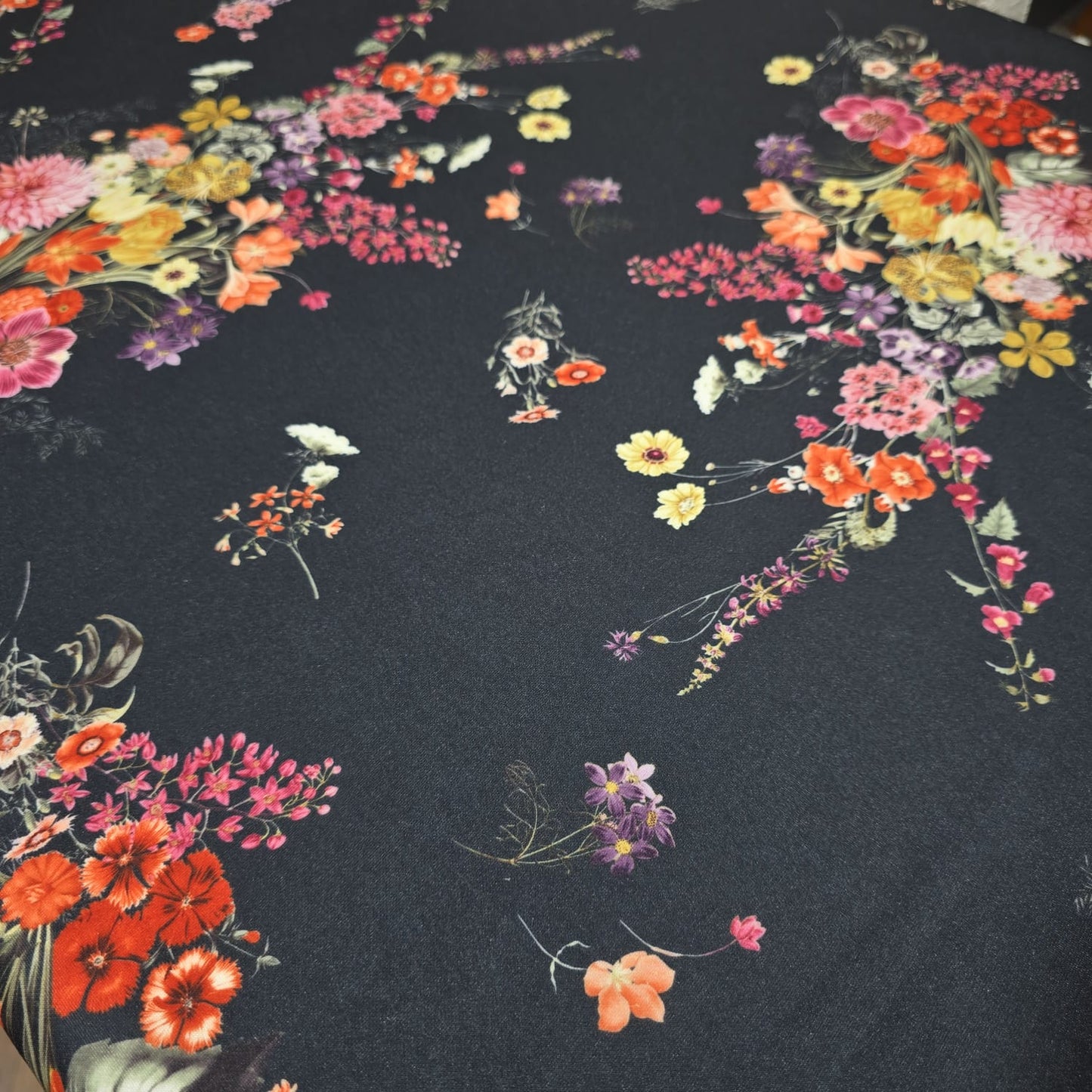 Black Floral Scuba Crepe Fabric 58" Stretch Dressmaking Material By The Meter