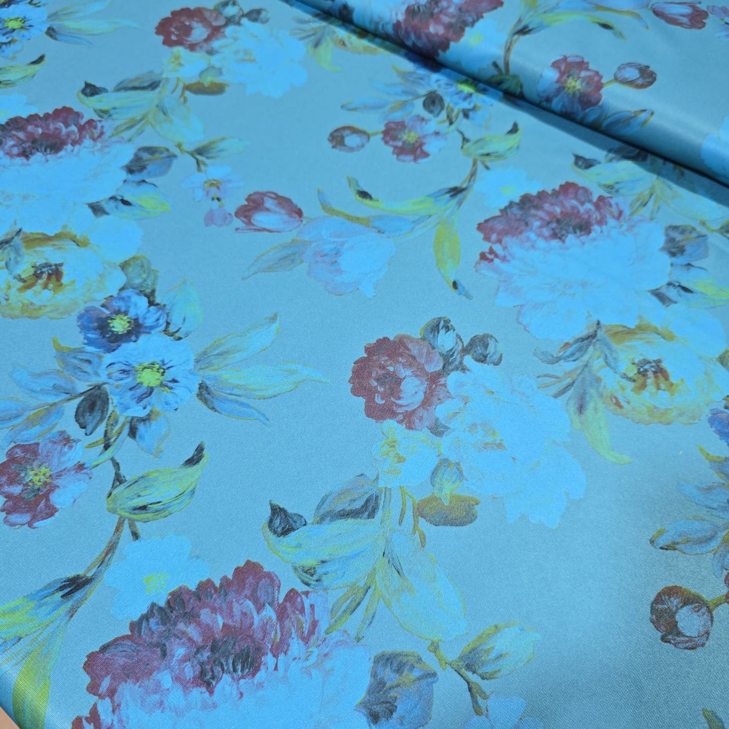 Sky Blue Floral Scuba Crepe Fabric 58" Stretch Dressmaking Material By The Meter