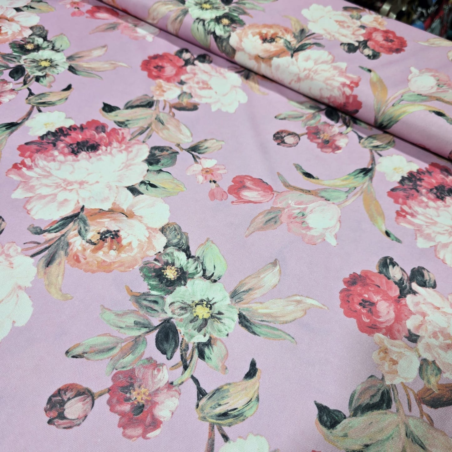 Pastel Pink Floral Scuba Crepe Fabric – Soft & Stretchy Floral Print By Meter