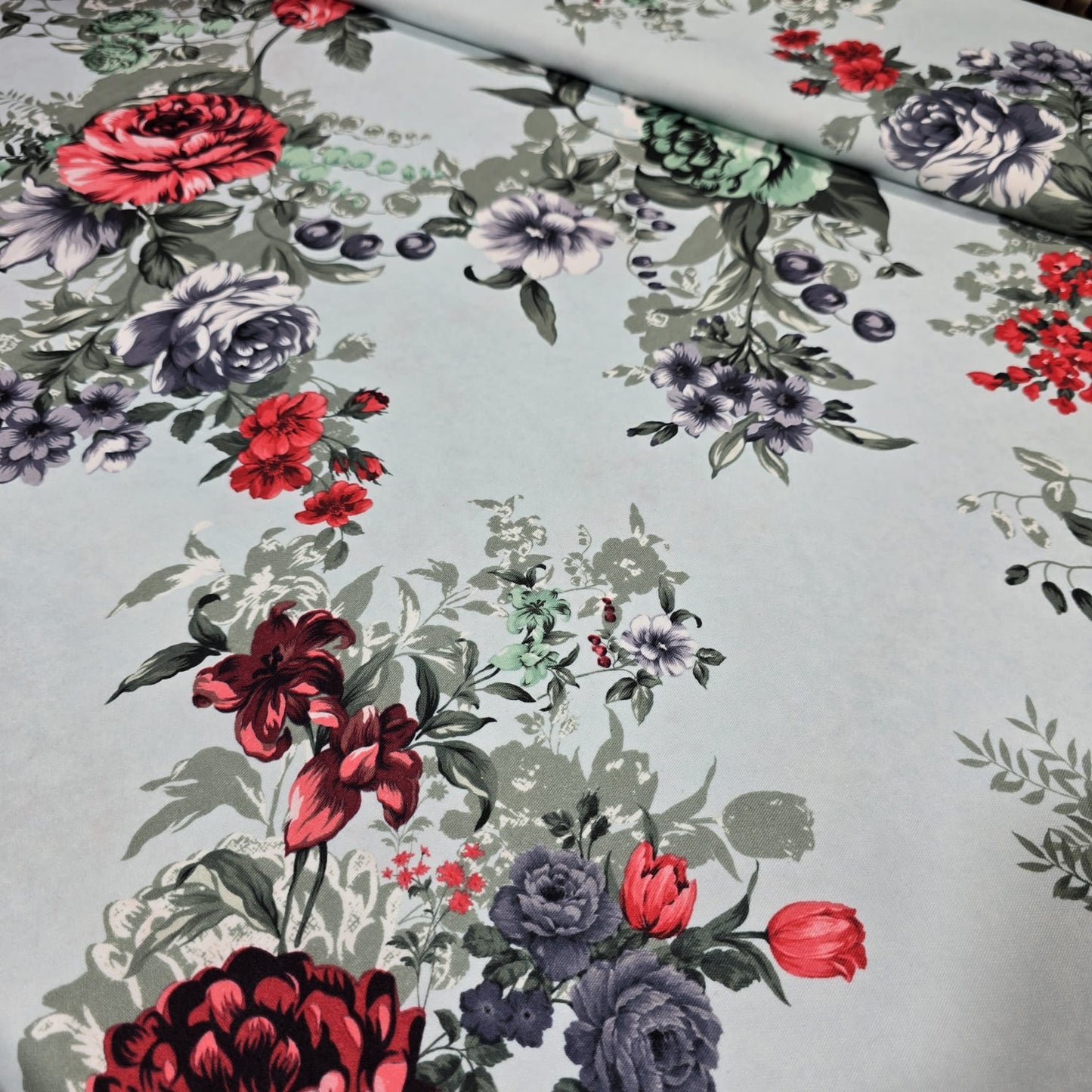 Mint Floral Scuba Crepe Fabric 58" Stretch Dressmaking Material By The Meter