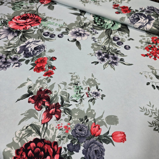 Mint Floral Scuba Crepe Fabric 58" Stretch Dressmaking Material By The Meter