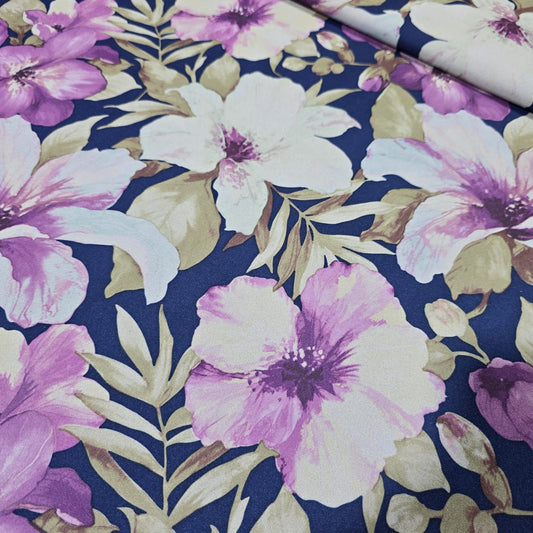 Navy Floral Scuba Crepe Fabric 58" Stretch Dressmaking Material By The Meter