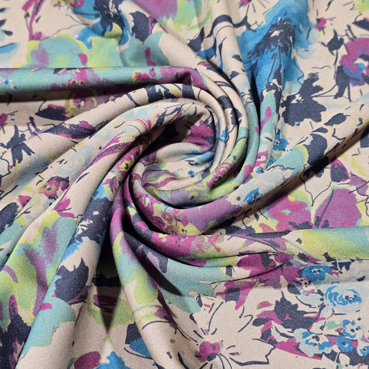 Abstract Floral Scuba Crepe Fabric 58" Stretch Dressmaking Material By The Meter