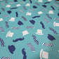 Playful Mustache & Hat Scuba Crepe Fabric – Stretchy Teal Print by the Meter