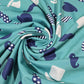 Playful Mustache & Hat Scuba Crepe Fabric – Stretchy Teal Print by the Meter