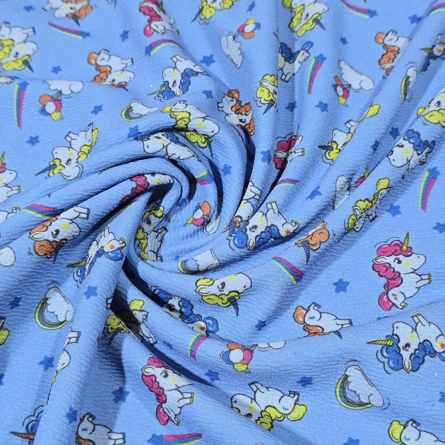 Unicorn Scuba Fabric Blue 58" Stretch Dress Craft Children's Material By The Meter