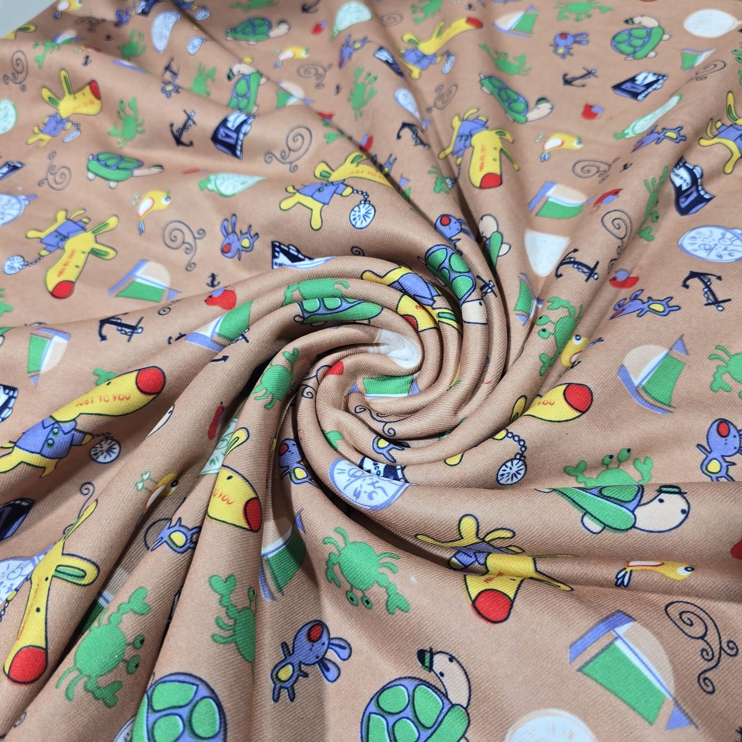 Kids Nautical Single Fleece Scuba Fabric 58" Sea Animal Boat Stretch Dress Craft Material By The Meter