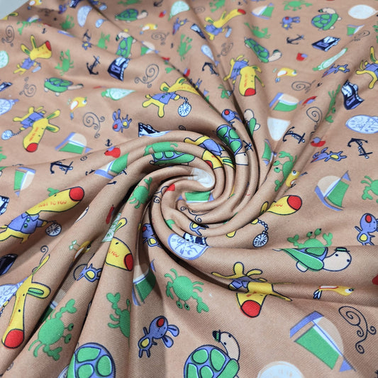 Kids Nautical Single Fleece Scuba Fabric 58" Sea Animal Boat Stretch Dress Craft Material By The Meter